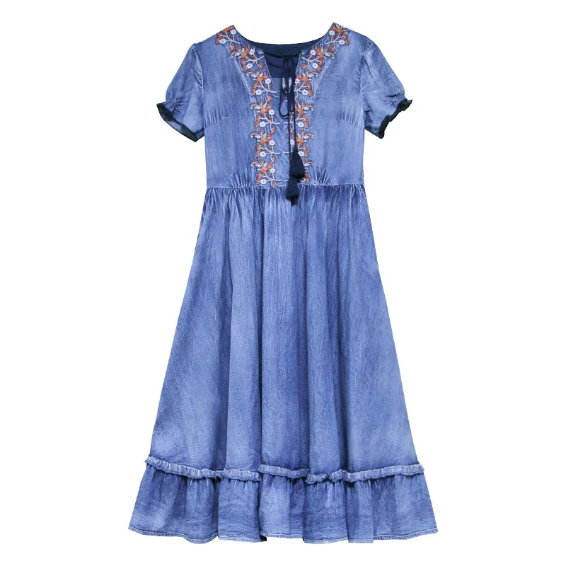 Fungus Ruffles Swing Denim Dresses for Women Vintage Embroidery Bandage Tassel One Piece Elegant Office Lady Vestidos 2021
Fungus Ruffles Swing Denim Dresses for Women Vintage Embroidery Bandage Tassel One Piece Elegant Office Lady Vestidos 2021