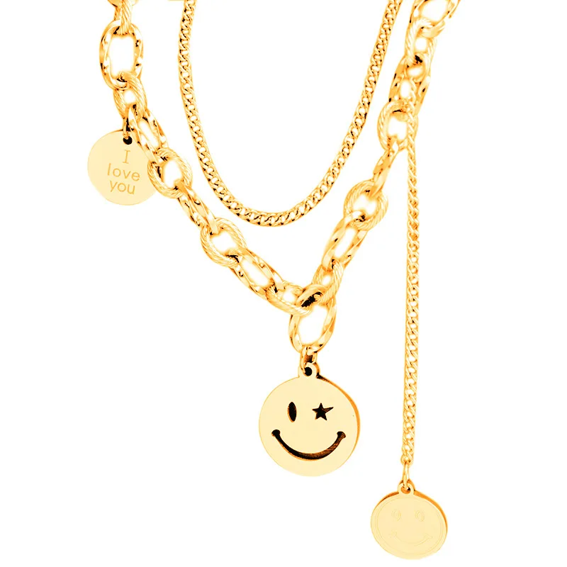 Titanium steel round brand smiley face double layer clavicle chain female hip hop street cool girl thick chain accessory persona
Titanium steel round brand smiley face double layer clavicle chain female hip hop street cool girl thick chain accessory persona