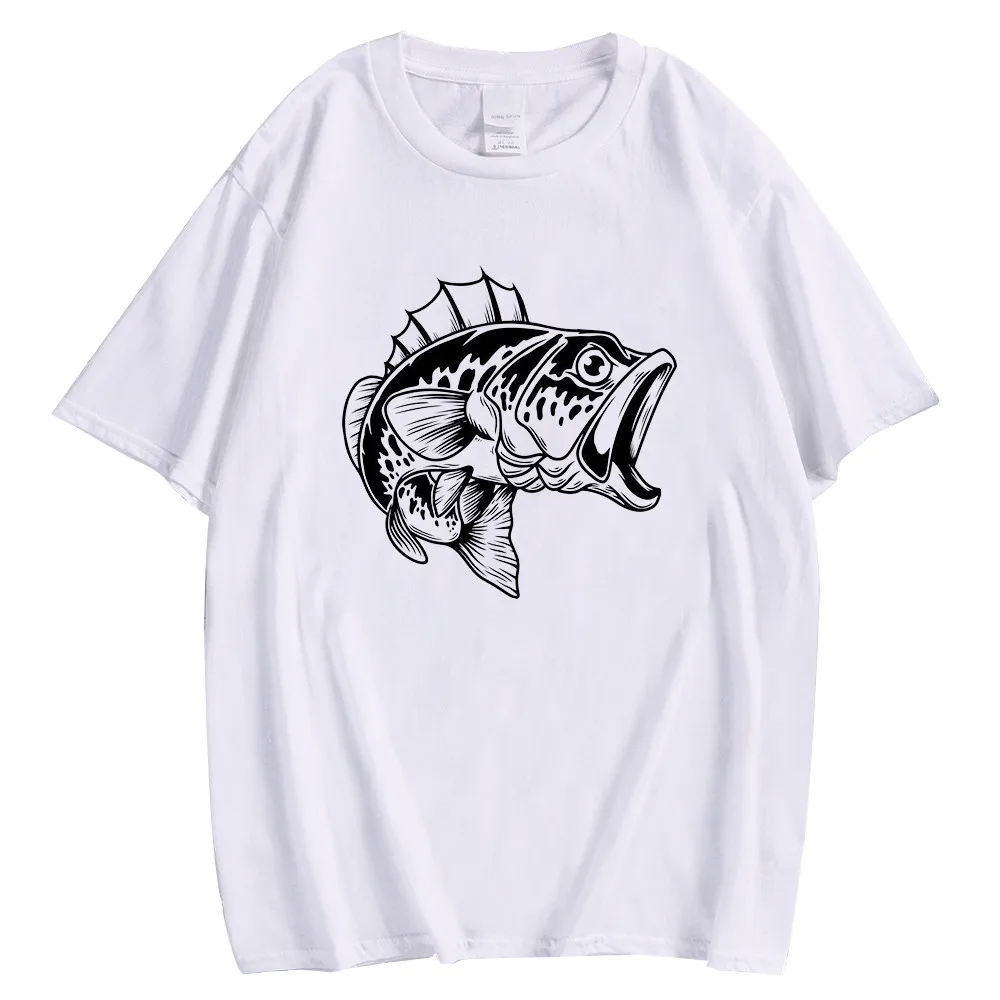 

CLOOCL Bass Fishing Cotton T-shirts 3D Graphics T-shirt Fish Pullovers Tops White 100% Cotton Tees Harajuku Streetwear XS-7XL