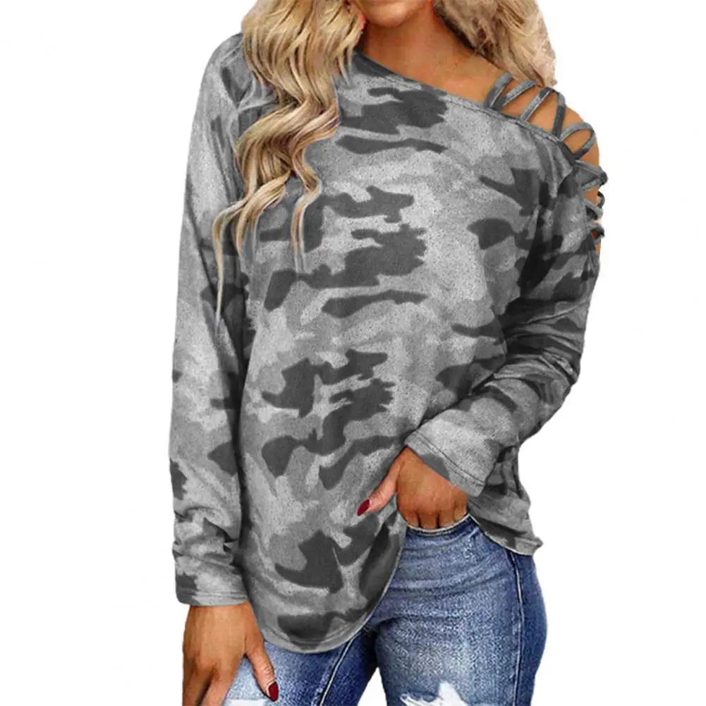 Long Sleeve Shirt Oblique Shoulder Crossed Straps Camouflage Printed Women Top for Work
Long Sleeve Shirt Oblique Shoulder Crossed Straps Camouflage Printed Women Top for Work