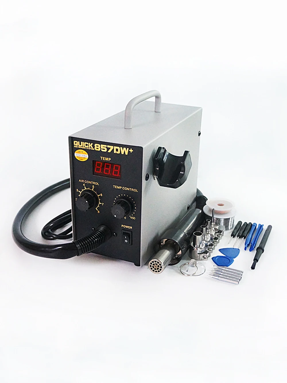 Soldering station QUICK-857DW+ Opening tools 8pcs + Leaded solder wire ESD brush silvery iron tip Desoldering wire-GOOT-CP1515
Soldering station QUICK-857DW+ Opening tools 8pcs + Leaded solder wire ESD brush silvery iron tip Desoldering wire-GOOT-CP1515