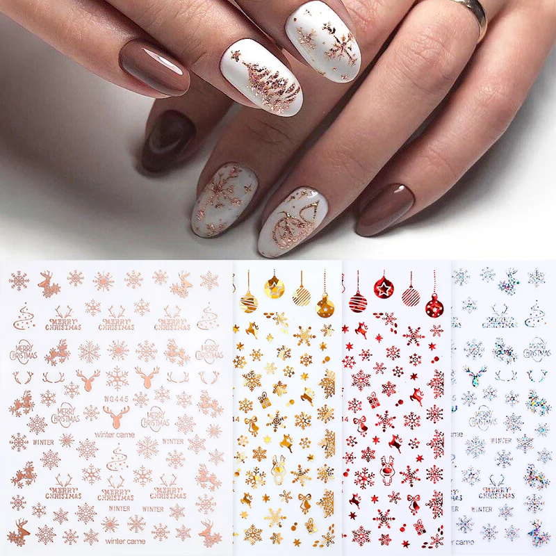 1 Sheets 3D Christmas Nail Art Decoration Stickers Sparkly Gold White Colorful Glitter Geometry Snowflake Winter Decals | Красота и