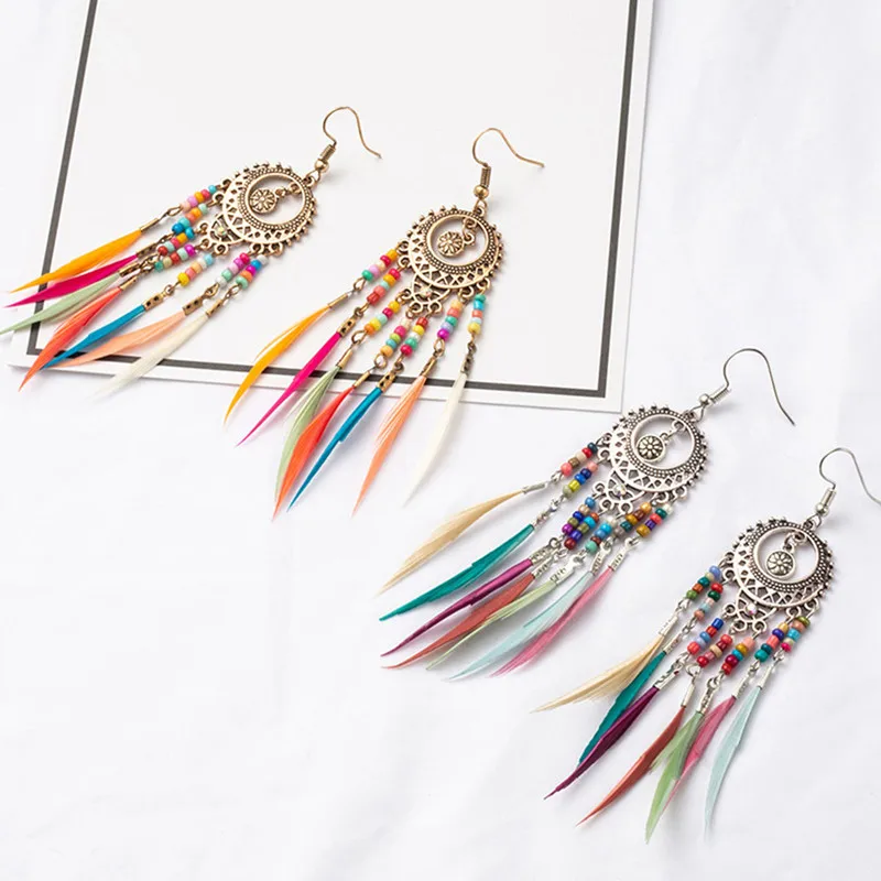 Fashion Personality Colorful Women Gift Party Travel Alloy Feather Bohemian Hollow Out Tassel Earrings Dangle Decoration
Fashion Personality Colorful Women Gift Party Travel Alloy Feather Bohemian Hollow Out Tassel Earrings Dangle Decoration