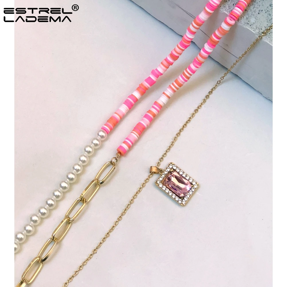 Boho Pink Square Crystal Soft Clay Pearl Beads Choker Necklace For Women Asymmetry Handmade Beaded Metal Chain Necklaces Jewelry
Boho Pink Square Crystal Soft Clay Pearl Beads Choker Necklace For Women Asymmetry Handmade Beaded Metal Chain Necklaces Jewelry