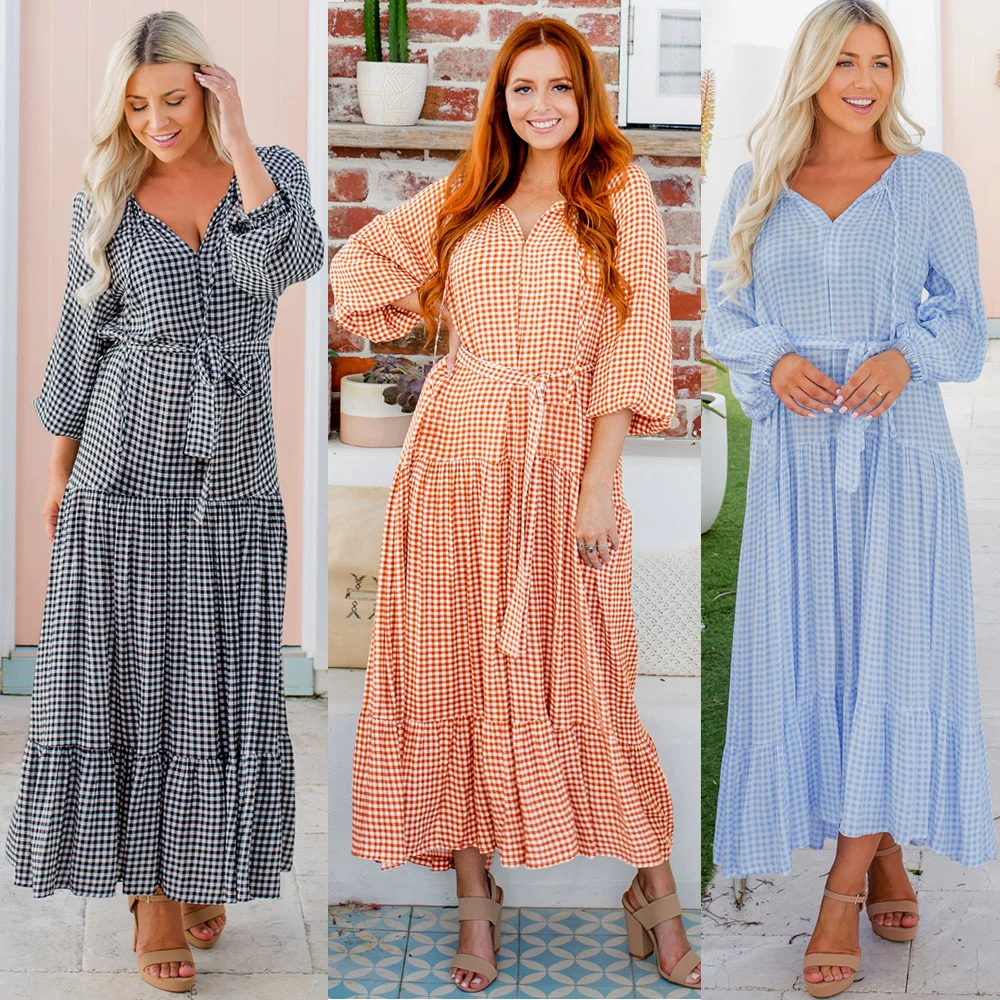 Women Plaid Dress Preppy Style Waist Temperament A-line Dresses Sexy V-neck Slimming Robe Lantern Sleeve Lace-up Sashes Vestidos
Women Plaid Dress Preppy Style Waist Temperament A-line Dresses Sexy V-neck Slimming Robe Lantern Sleeve Lace-up Sashes Vestidos