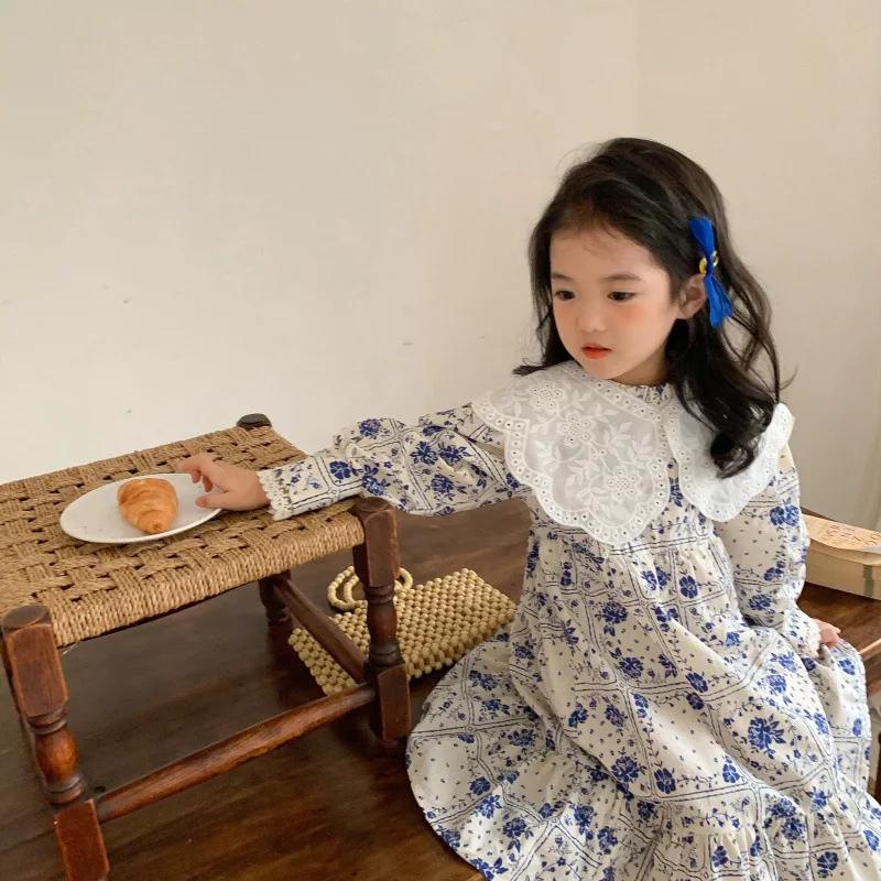 Children Floral White Dress For Girls Long Sleeve Cotton One Piece Dresses With Collar Kids One Piece Korea Autumn Baby Clothing 
Children Floral White Dress For Girls Long Sleeve Cotton One Piece Dresses With Collar Kids One Piece Korea Autumn Baby Clothing