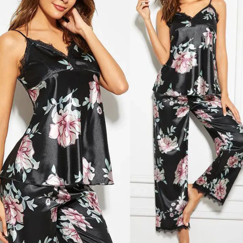 New Women Satin Sleepwear Suit Spring Lace Trim Pajama Pyjama Set Print Floral Nightwear Casual Home Wear Lingerie Suit
New Women Satin Sleepwear Suit Spring Lace Trim Pajama Pyjama Set Print Floral Nightwear Casual Home Wear Lingerie Suit