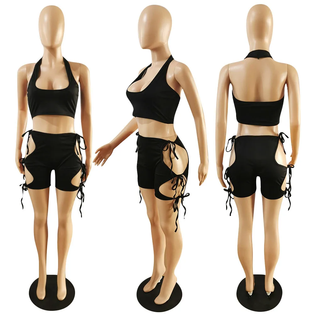 Activewear Two Piece Sport Suit Summer Clothes for Women Hanging Neck Backless Crop Top+cut Out Hollow Strings Biker Short Hot
Activewear Two Piece Sport Suit Summer Clothes for Women Hanging Neck Backless Crop Top+cut Out Hollow Strings Biker Short Hot