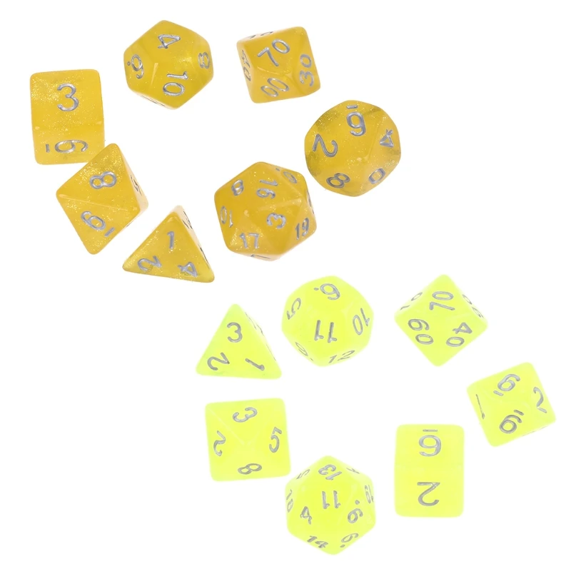 New 7pcs D20 Acrylic Polyhedral Dice Glitter Double Colors 20 Sided Dices Table Board Playing Game for Bar Pub Club Party
New 7pcs D20 Acrylic Polyhedral Dice Glitter Double Colors 20 Sided Dices Table Board Playing Game for Bar Pub Club Party