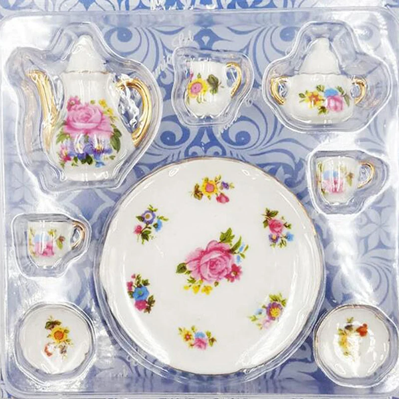 

Высококачественная миниатюрная столовая посуда для кукольного домика, фарфоровый чайный сервиз, тарелка для чашек-розовая роза, 8 шт.