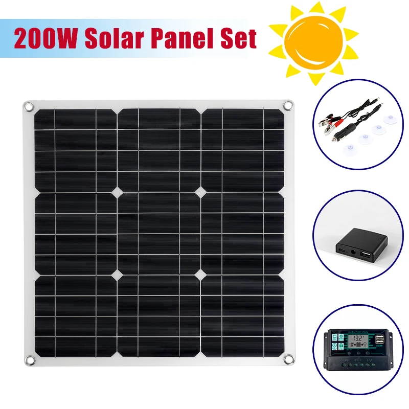200W 18V Solar Panel with 60A MPPT Controller PWM LCD Display Outdoor Portable Battery Charger Power Bank USB & Type-C Port
200W 18V Solar Panel with 60A MPPT Controller PWM LCD Display Outdoor Portable Battery Charger Power Bank USB & Type-C Port