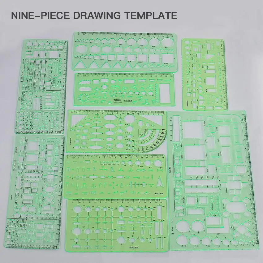 9pcs Geometric Rulers Drawings Templates Measuring Clear Green Rulers School Office Supplies Multiple Specifications Convenient
9pcs Geometric Rulers Drawings Templates Measuring Clear Green Rulers School Office Supplies Multiple Specifications Convenient