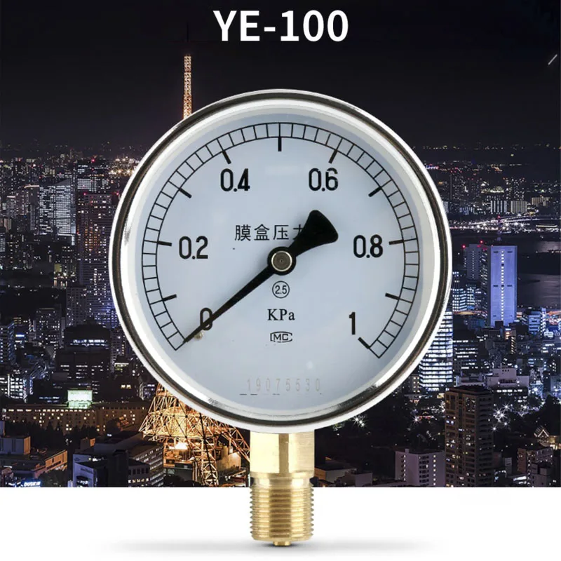 

ELECALL YE-100 0-30KPA Air Diaphragm Pressure GaugePhosphor Bronze Film Box Pressure Gauge Positive Pressure Meter