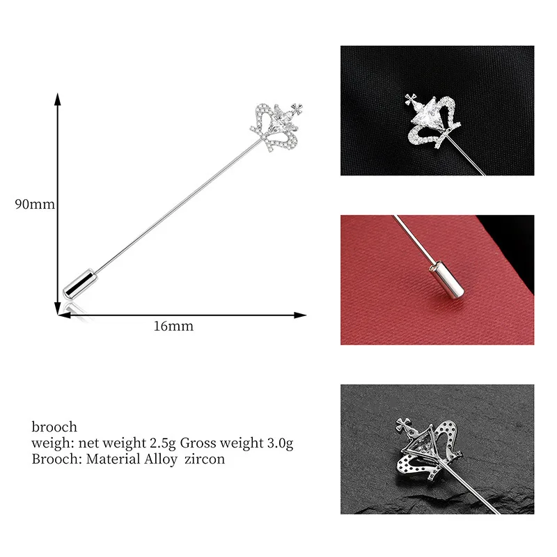 Exquisite Crown Brooches Shirt Button Crystal Zircon Long Needle Suit Lapel Pin Collar Luxury Women Accessories Korean Jewelry | Украшения