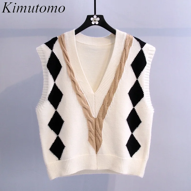 Kimutomo Contrast Argyle Knitted Vest Women 2021 Early Autumn Korea Retro Fashion Female V-neck Sleeveless Knitwear Top Elegant
Kimutomo Contrast Argyle Knitted Vest Women 2021 Early Autumn Korea Retro Fashion Female V-neck Sleeveless Knitwear Top Elegant