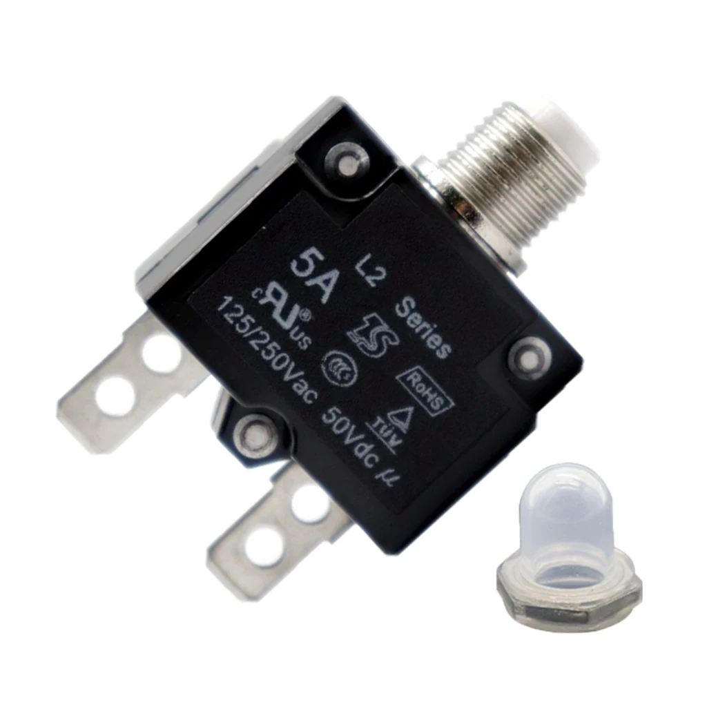 5 Amp Push Button Circuit Breaker 50V DC Or 250V AC, Mounts in 3/8 Inch (10 Mm)
5 Amp Push Button Circuit Breaker 50V DC Or 250V AC, Mounts in 3/8 Inch (10 Mm)