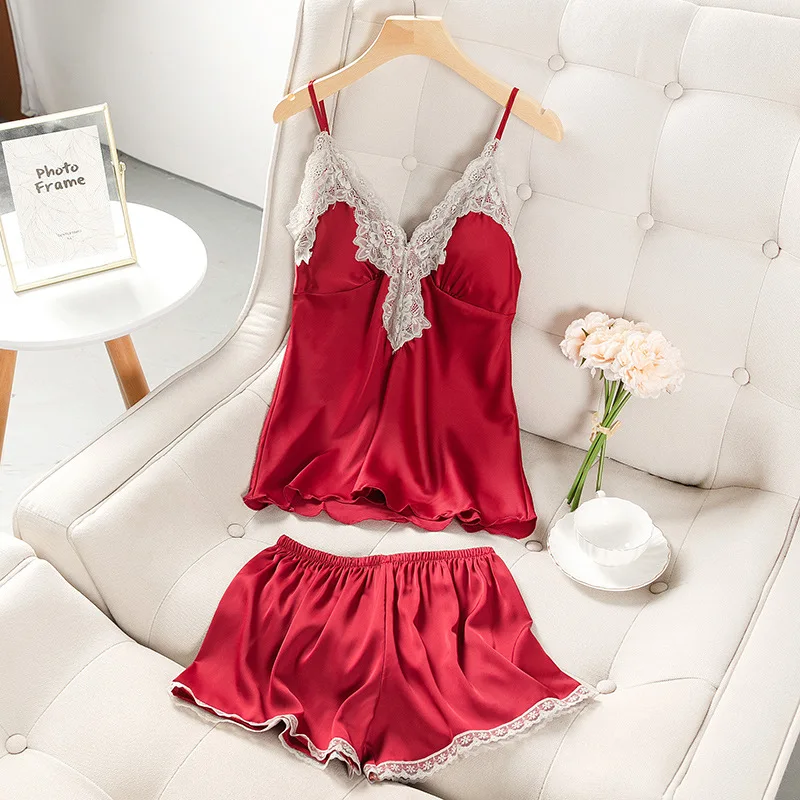 Women Summer Satin Sleepwear Silky Soft Sleep Set Sleeveless Pajamas Set Sexy Lace Trim 2PCS Strap Top&Shorts Loose Pijamas
Women Summer Satin Sleepwear Silky Soft Sleep Set Sleeveless Pajamas Set Sexy Lace Trim 2PCS Strap Top&Shorts Loose Pijamas
