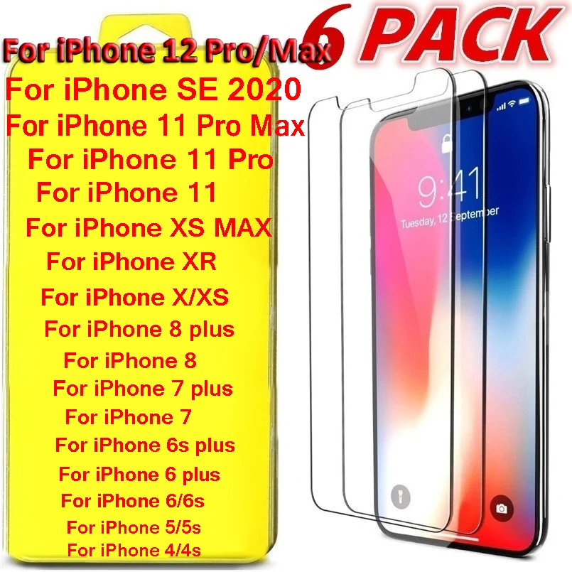 6 Pcs/pack Tempered Glass Screen Protector for Iphone X XS 11 Pro Max XR 6 7 8 Plus IPhone SE 2020 Protective Front Film
6 Pcs/pack Tempered Glass Screen Protector for Iphone X XS 11 Pro Max XR 6 7 8 Plus IPhone SE 2020 Protective Front Film