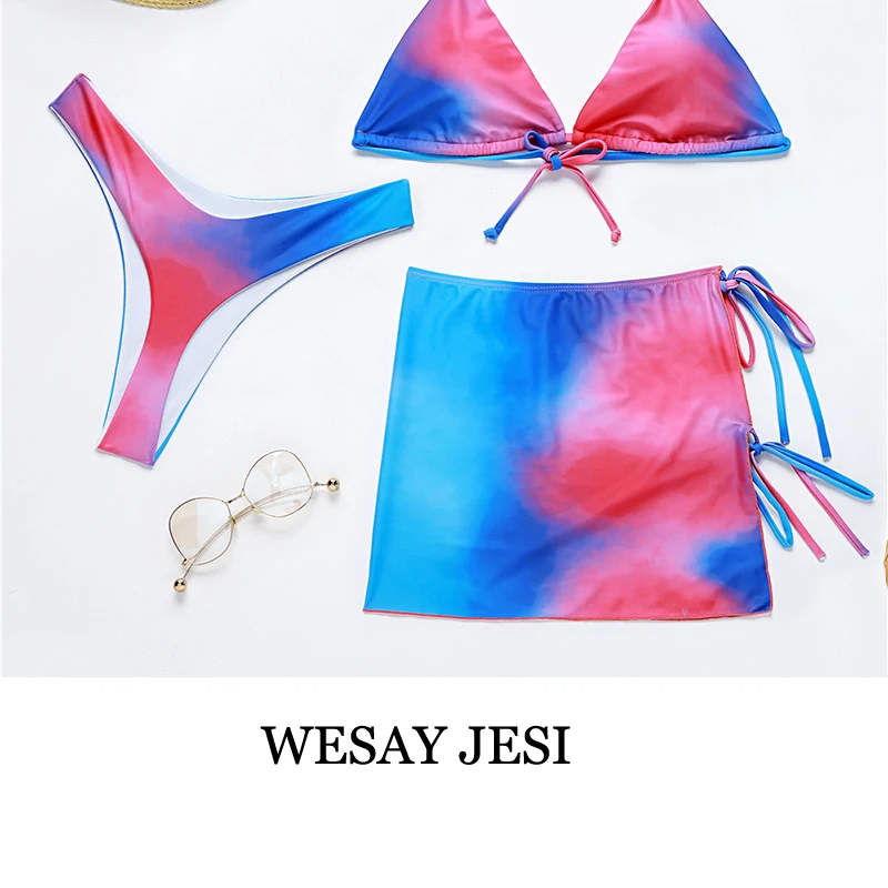 WESAY JESI 2021 Tie Dye Bikini Swimsuit Women High Cut 3 Piece Suit Halter Swimwear Female Triangle Backless Bathing Suit 
WESAY JESI 2021 Tie Dye Bikini Swimsuit Women High Cut 3 Piece Suit Halter Swimwear Female Triangle Backless Bathing Suit