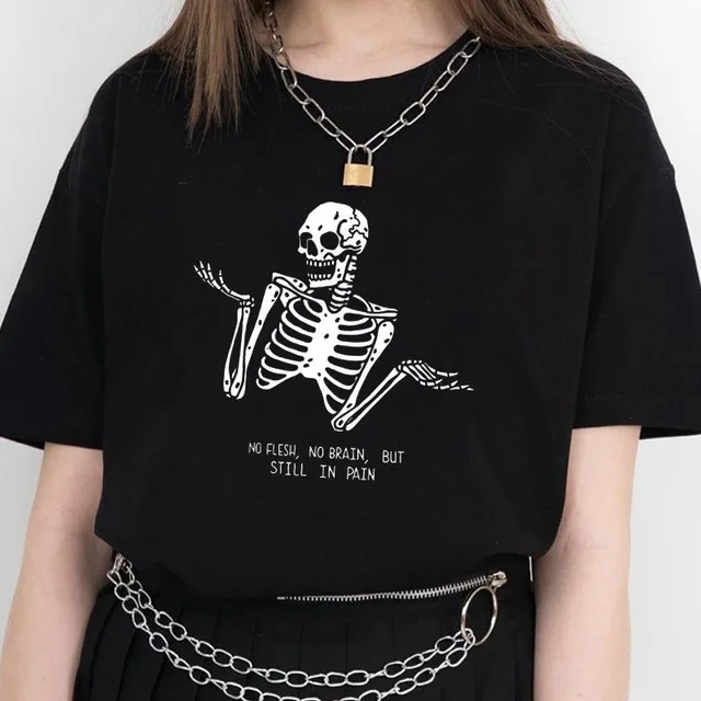 No Flesh No Brain But Still In Pain Skull Funny Quotes Print Vogue T Shirt Women Short Sleeve Street Style Tops Camisetas Mujer
No Flesh No Brain But Still In Pain Skull Funny Quotes Print Vogue T Shirt Women Short Sleeve Street Style Tops Camisetas Mujer