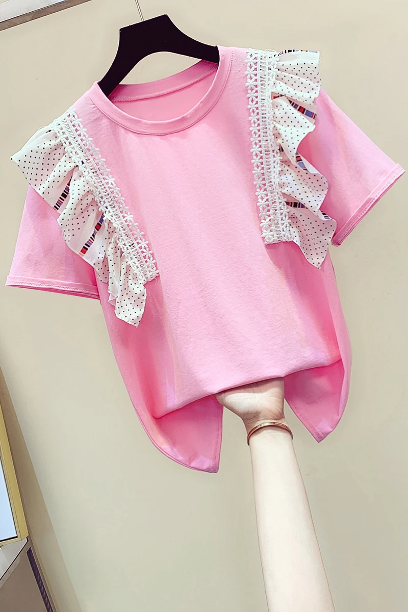 Ruffled Polka Dot Lace Chiffon Stitching Short Sleeve T-shirt Female Top Summer T Shirt Girls Ladies T-shirt Tees 2020 T Shirts
Ruffled Polka Dot Lace Chiffon Stitching Short Sleeve T-shirt Female Top Summer T Shirt Girls Ladies T-shirt Tees 2020 T Shirts