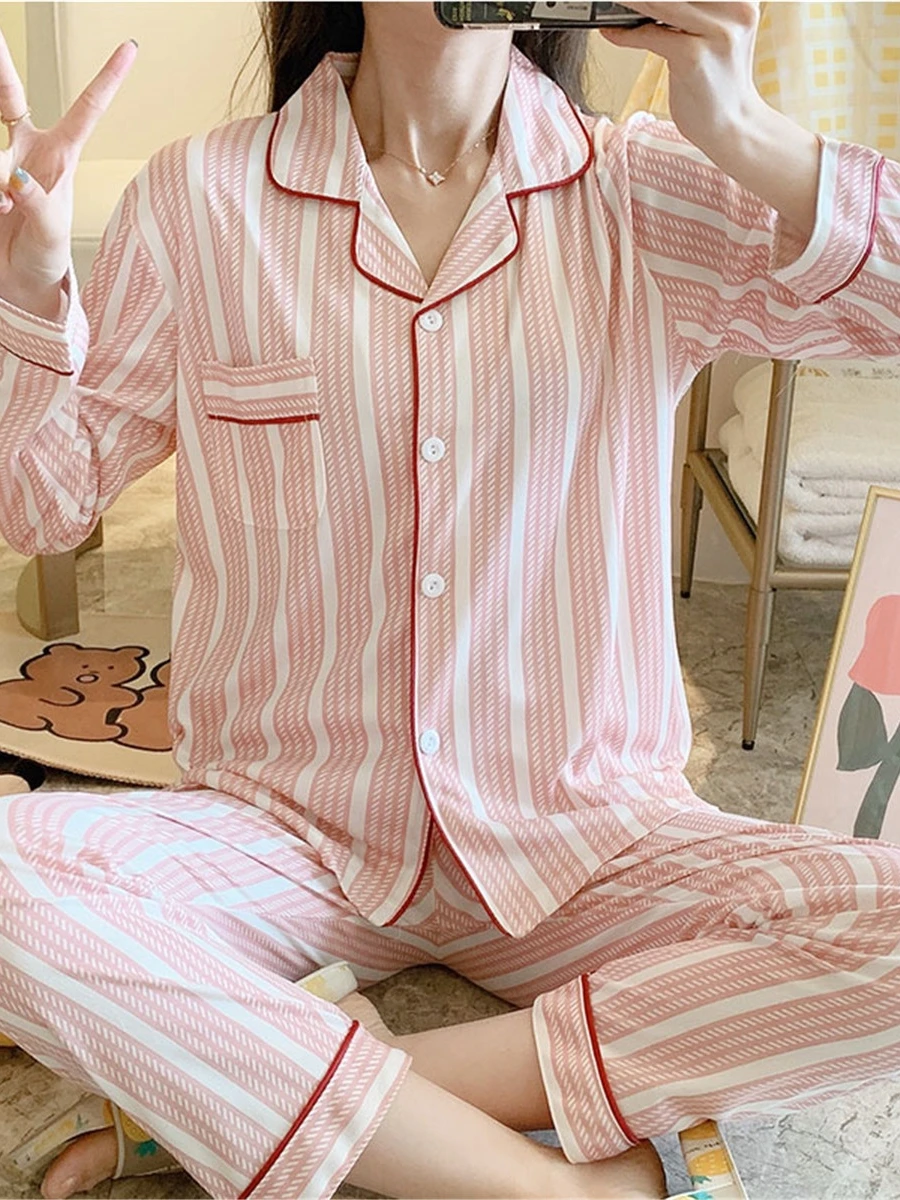 Pajamas Women's Thin Type for Spring and Autumn Cardigan Student Sweet Fresh Online Popular Popular Loose-Fit Homewear Set
Pajamas Women's Thin Type for Spring and Autumn Cardigan Student Sweet Fresh Online Popular Popular Loose-Fit Homewear Set