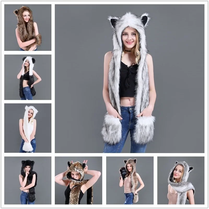 Men/Women Faux Fur Hood Animal Hat Ear Flaps Gloves 3in1 Cap with Scarf Gloves Animal Fur Hat Wolf Plush Warm Imitation Fur Hats
Men/Women Faux Fur Hood Animal Hat Ear Flaps Gloves 3in1 Cap with Scarf Gloves Animal Fur Hat Wolf Plush Warm Imitation Fur Hats