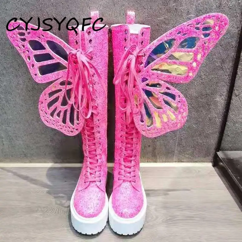 CYJSYQFC Autumn Winter Stereo Bling Butterfly Wings Women Knee High Boots Removable Wings Thick Bottom Flat Platform Long Boots
CYJSYQFC Autumn Winter Stereo Bling Butterfly Wings Women Knee High Boots Removable Wings Thick Bottom Flat Platform Long Boots