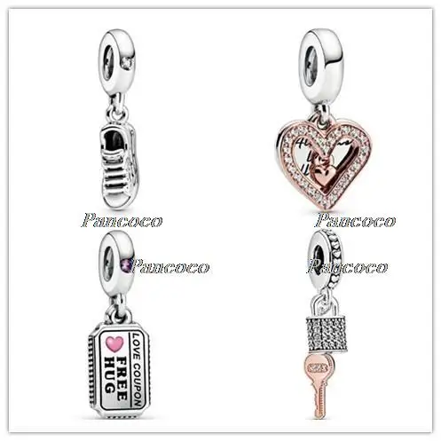 

925 Sterling Silver Bead Red Enamel Heart Free Hug & Kiss Love Coupon Charm Fit Pandora Bracelets & Necklace Women Diy Jewelry