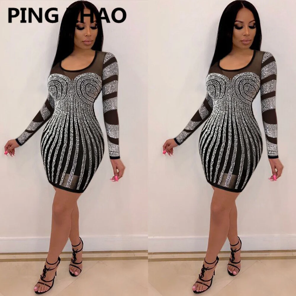 PING ZHAO Hot Rhinestones Patchwork Mesh Midi Bodycon Dress for Women Sexy Club Party Long Sleeve Mini Dresses
PING ZHAO Hot Rhinestones Patchwork Mesh Midi Bodycon Dress for Women Sexy Club Party Long Sleeve Mini Dresses