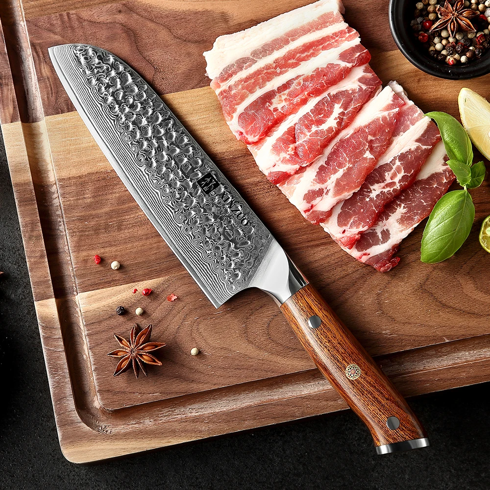 

XINZUO 7" Inches Santoku Knife VG10 Janpanse 67 Layers Damascus Steel Nakiri Chef Slicing Meat Cleaver Beef Kitchen Knives