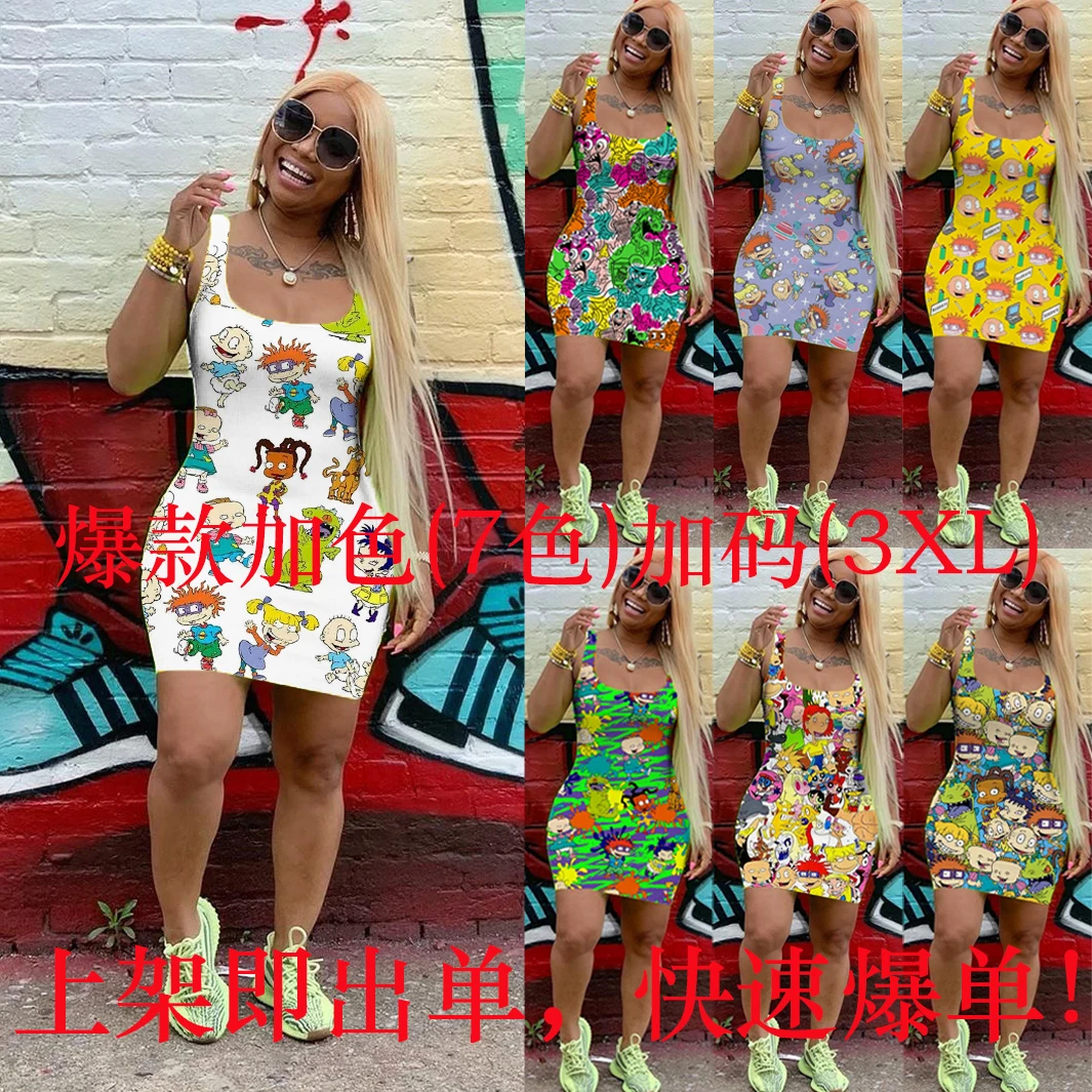 F081 2021 Summer Ladies Dresses Casual Slip Tight Cartoon Printed one piece dress Plus Size Women Clothes
F081 2021 Summer Ladies Dresses Casual Slip Tight Cartoon Printed one piece dress Plus Size Women Clothes