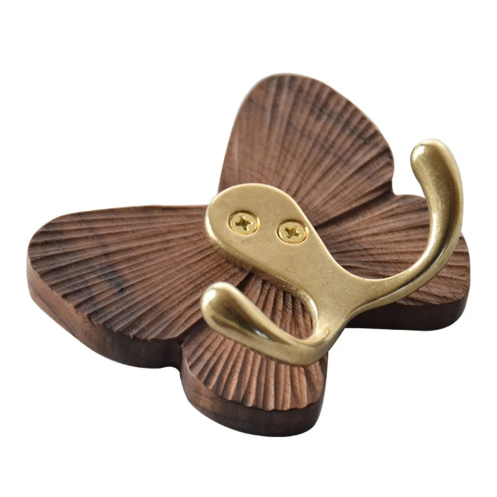 1Pc Butterfly-shaped Wood Hook Creative Black Walnut Adhesive Hook