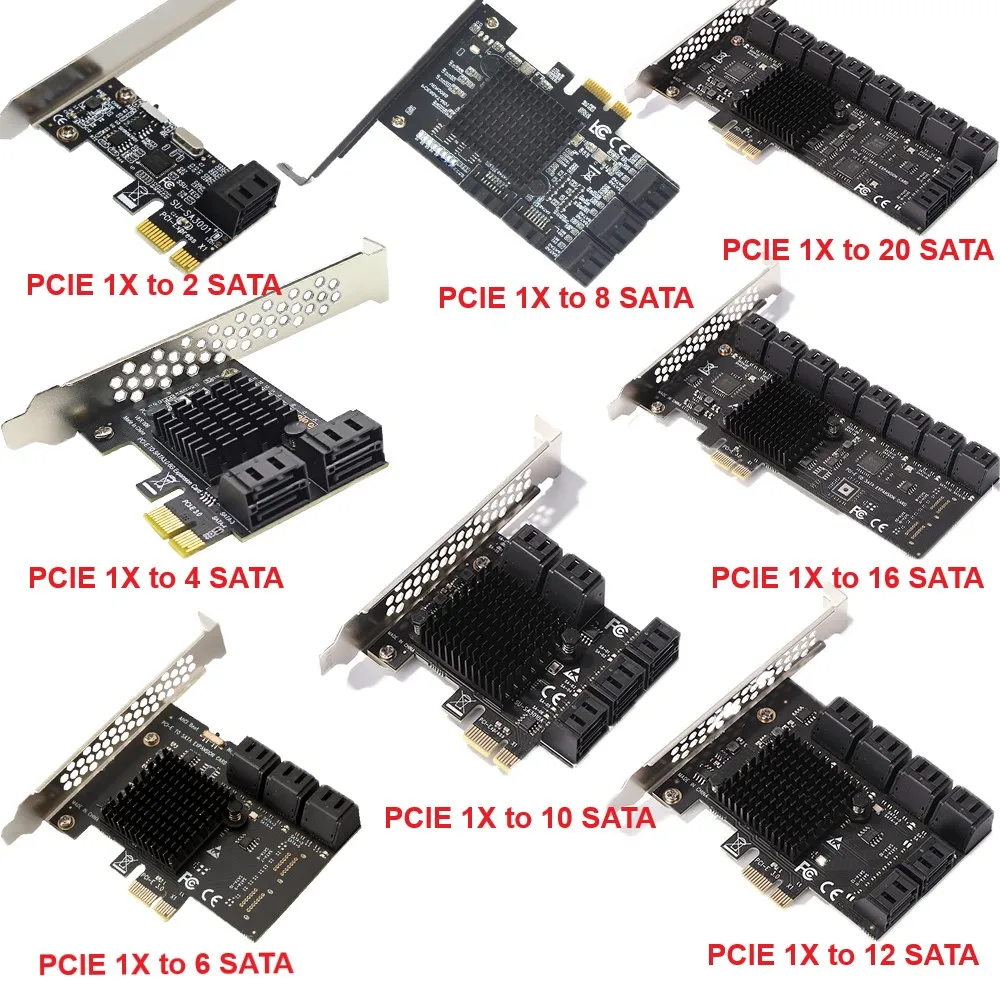 PCIE адаптер Sata к SATA PCI Express 1X плата расширения 20/16/12/10/8/4/2 порт X1 X16 3 0 контроллера |