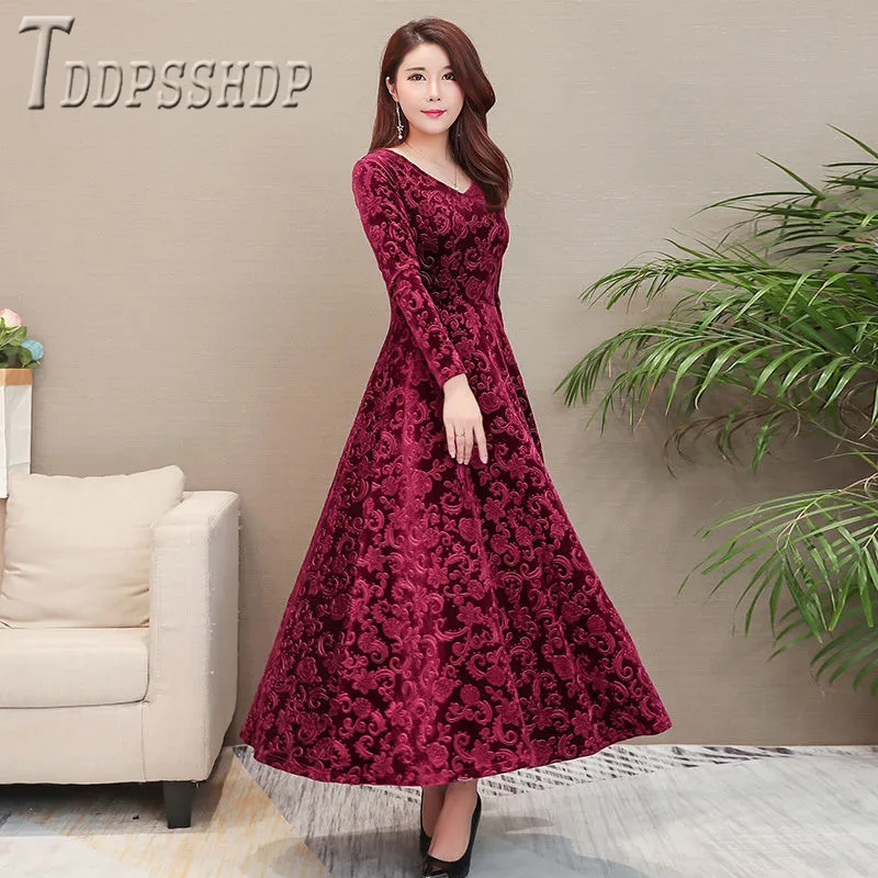2019 Velvet V Neck Jacquard Long Sleeve Women Dress Temperament Female Maxi Dresses
2019 Velvet V Neck Jacquard Long Sleeve Women Dress Temperament Female Maxi Dresses