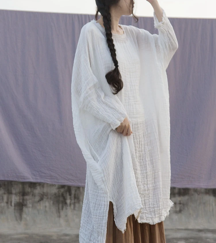 Soft texture pleated cotton double layer cotton dress medium length front short back long round neck Pullover Zen Robe
Soft texture pleated cotton double layer cotton dress medium length front short back long round neck Pullover Zen Robe