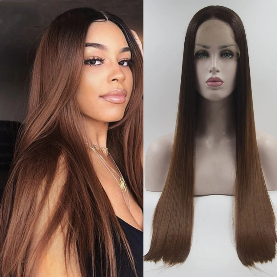 Ombre Brown 26 Inch Long Silky Straight Synthetic Front Lace Wig For Black Women Babyhair Natural Hairline Cosplay 180 density
Ombre Brown 26 Inch Long Silky Straight Synthetic Front Lace Wig For Black Women Babyhair Natural Hairline Cosplay 180 density