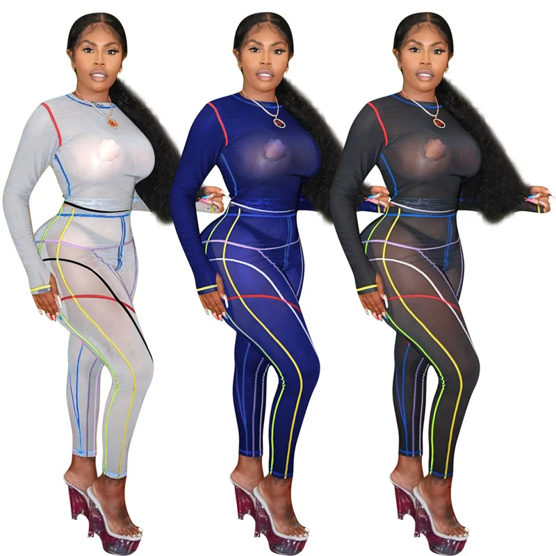 O-Neck Mesh Striped 2021 2 Piece Pants Set Sexy Club Outfits See Through Long Sleeve Fall Two Piece Pants Set Women
O-Neck Mesh Striped 2021 2 Piece Pants Set Sexy Club Outfits See Through Long Sleeve Fall Two Piece Pants Set Women