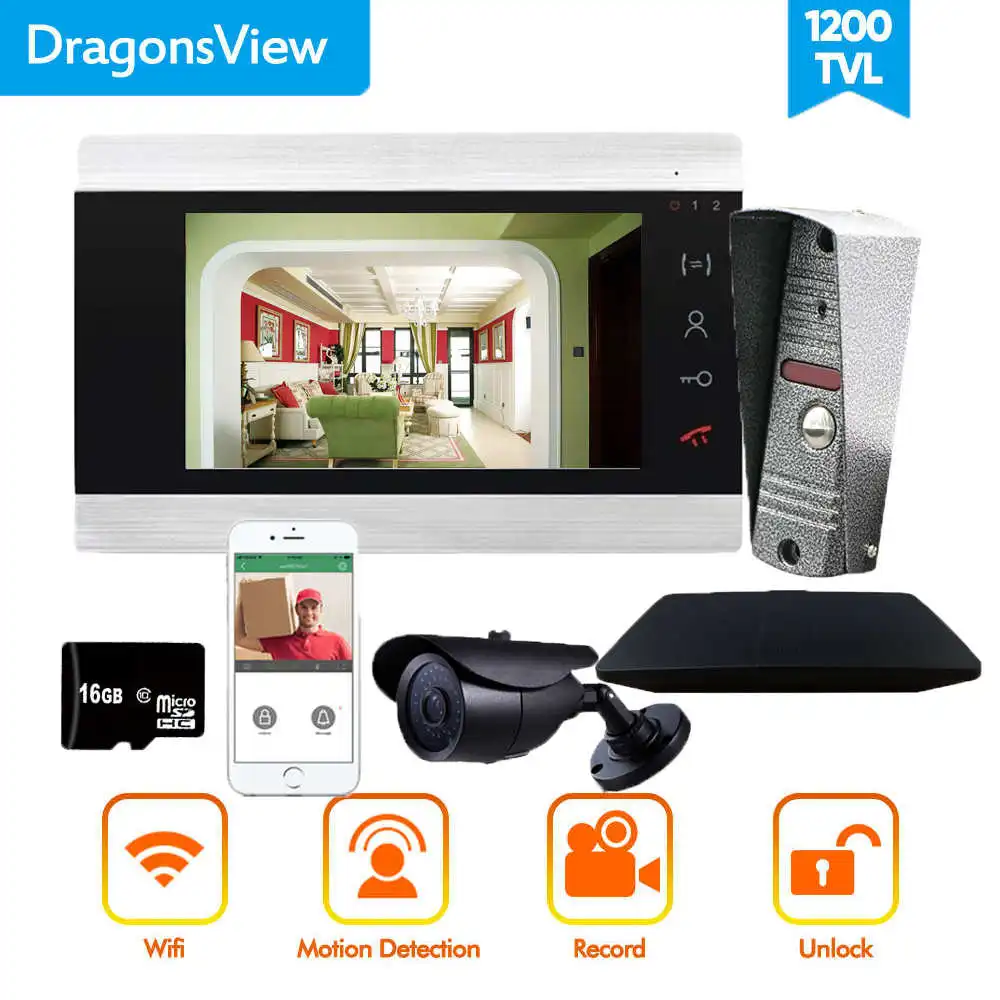 Видеодомофон Dragonsview 7 дюймовый беспроводной дверной звонок домофон с Wi Fi коробкой