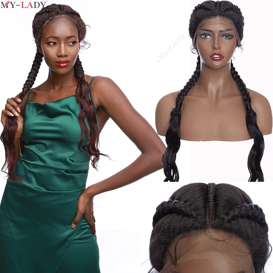 My-Lady 26'' Synthetic Box Braids Lace Front Wig With Baby Hair Frontal Afro Loose End Glueless Braided Brazilian Wigs | Шиньоны и