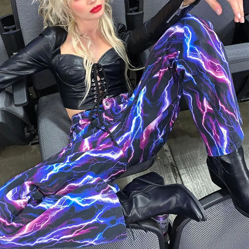 2021 New Lightning Print Wide Leg Pants Women High Waist Hippie Baggy Long Pants Trousers Ladies Hip-hop Sweatpants Streetwear
2021 New Lightning Print Wide Leg Pants Women High Waist Hippie Baggy Long Pants Trousers Ladies Hip-hop Sweatpants Streetwear
