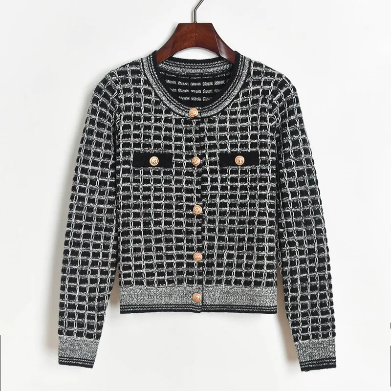 Fall 2020 Women Cardigan Knitted Coat Hit Plaid Sweater Coat Long Sleeve O-neck Single Breasted Cardigan Office Lady Knitwear
Fall 2020 Women Cardigan Knitted Coat Hit Plaid Sweater Coat Long Sleeve O-neck Single Breasted Cardigan Office Lady Knitwear