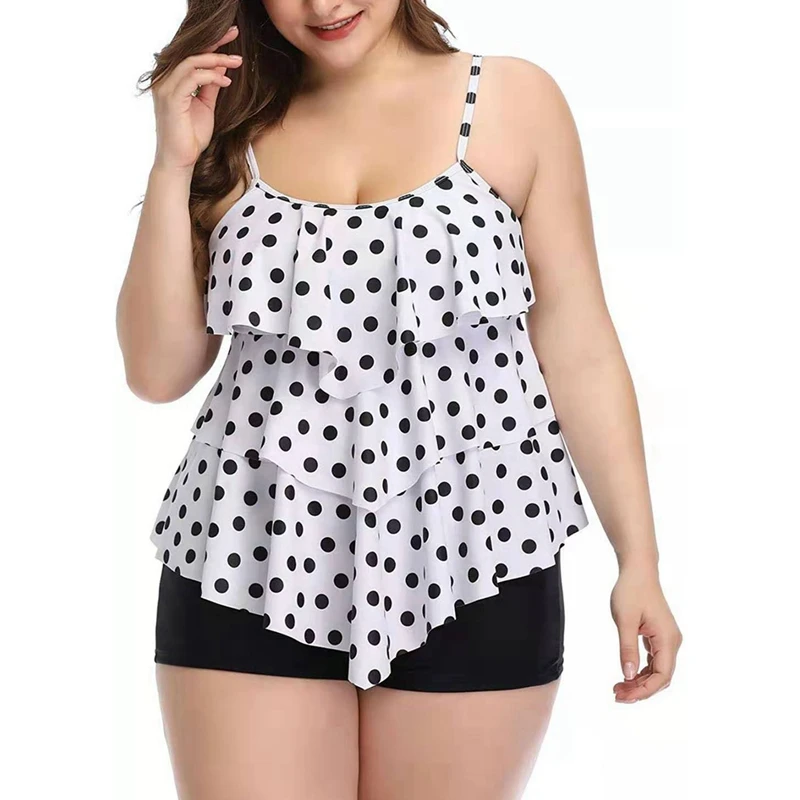 

Plus Size Tankini Set Layered Ruffles Two Piece Swimsuit Ruffled Bathing Suit Retro Dots Swimwear Slim Tankini Swim Suit Women