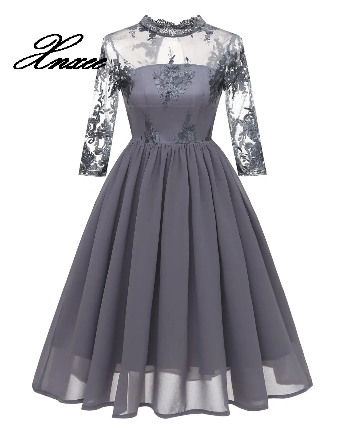 Xnxee Lace Chiffon Dress with Embroidery 3/4 Long Sleeve Navy Blue Wine Red Grey Elegant Vintage Party Dresses
Xnxee Lace Chiffon Dress with Embroidery 3/4 Long Sleeve Navy Blue Wine Red Grey Elegant Vintage Party Dresses