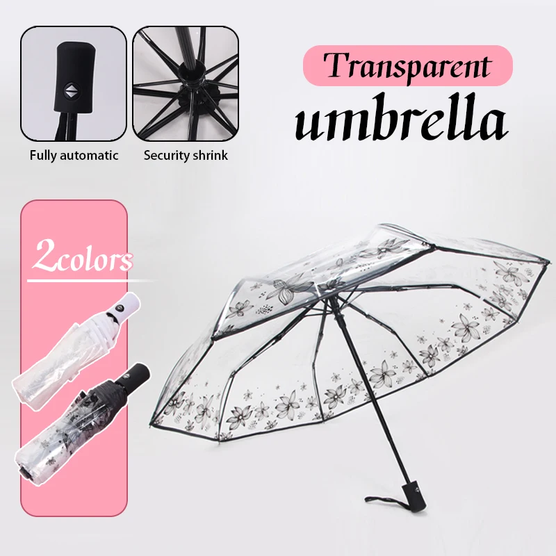 Portable Clear Automatic Umbrella Ladies Small Fresh Long Handle Transparent Parasol Three-fold Rain Umbrella
Portable Clear Automatic Umbrella Ladies Small Fresh Long Handle Transparent Parasol Three-fold Rain Umbrella