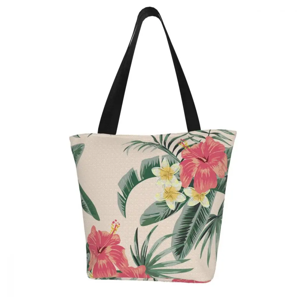 

Hawaii Egg Flower Printed Canvas Recycle Shopping Bag Large Capacity Customize Zipper Tote Fashion Ladies Casual Shoulder Bags