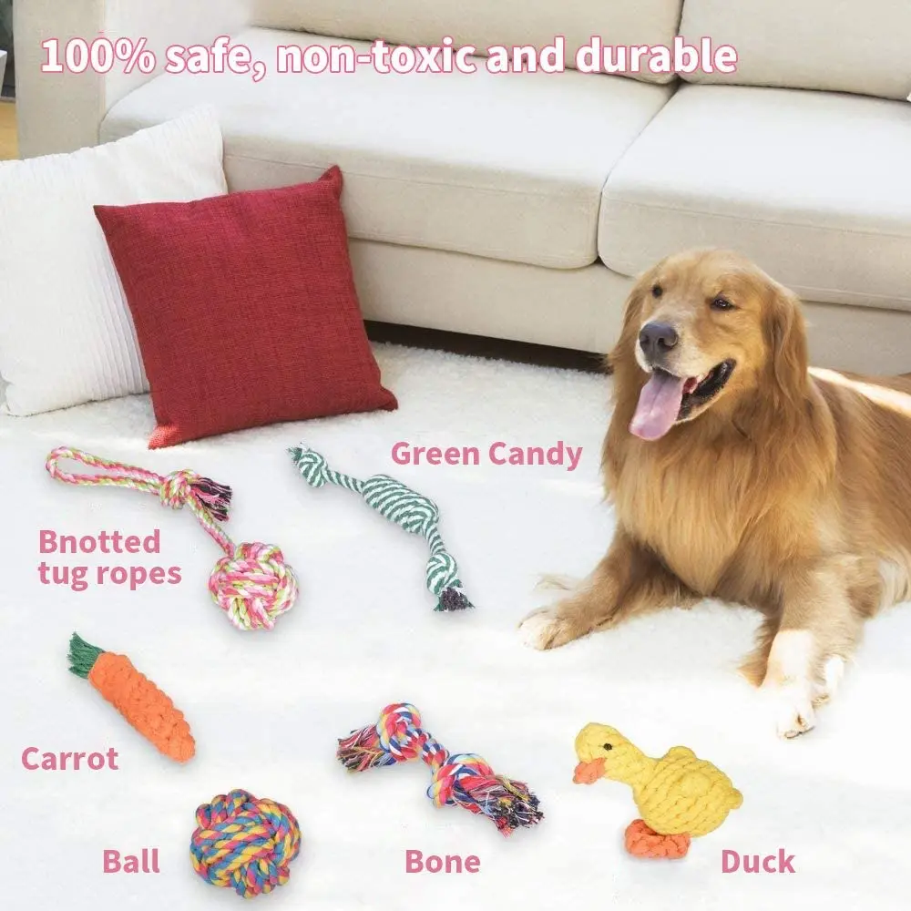 6 pcs Dog Toy Set Bone Tug Ball Rope Chew Toy for Pet Puppy Small Medium Dog Durable Cotton Braided Rope Teething Toy for Dog
6 pcs Dog Toy Set Bone Tug Ball Rope Chew Toy for Pet Puppy Small Medium Dog Durable Cotton Braided Rope Teething Toy for Dog