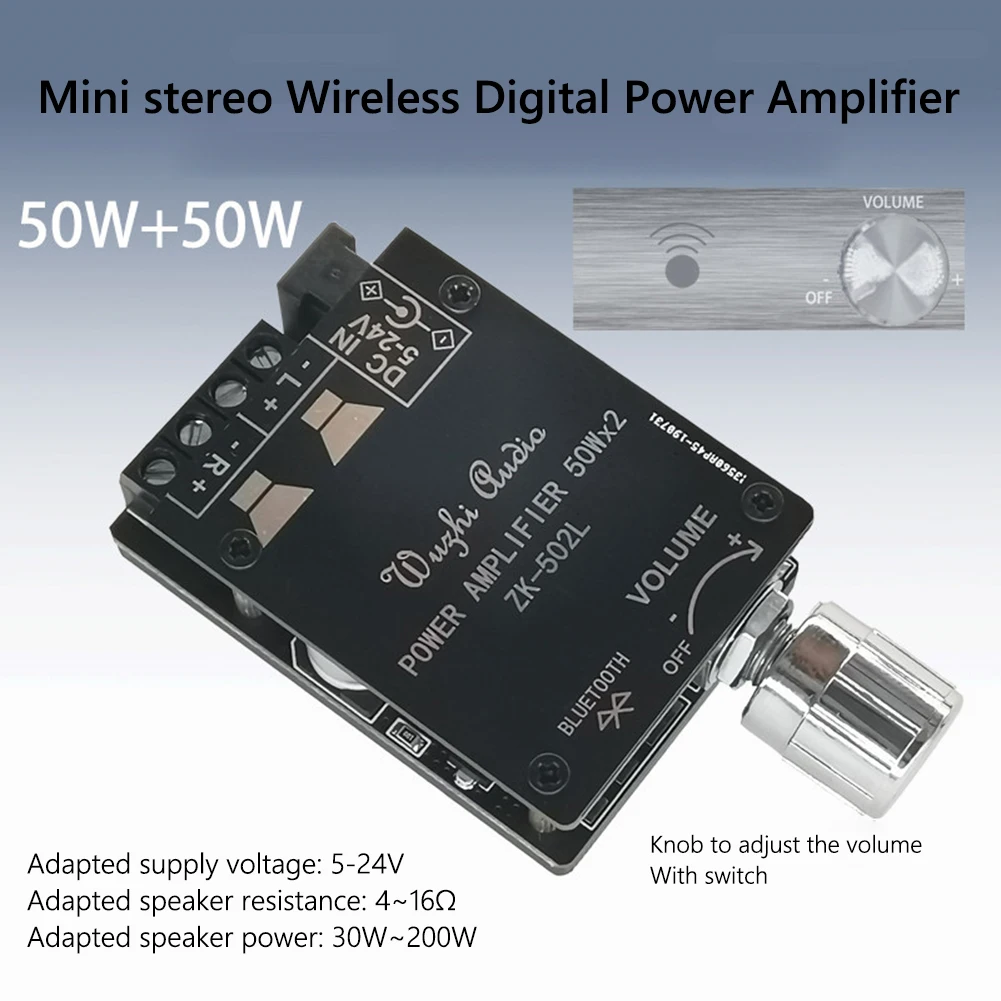 ZK-502L 2x50W Mini Dual Channel Speaker Digital Power Amplifier Board Home Wireless Audio Stereo Bluetooth-compatible 5.0 Amp
ZK-502L 2x50W Mini Dual Channel Speaker Digital Power Amplifier Board Home Wireless Audio Stereo Bluetooth-compatible 5.0 Amp