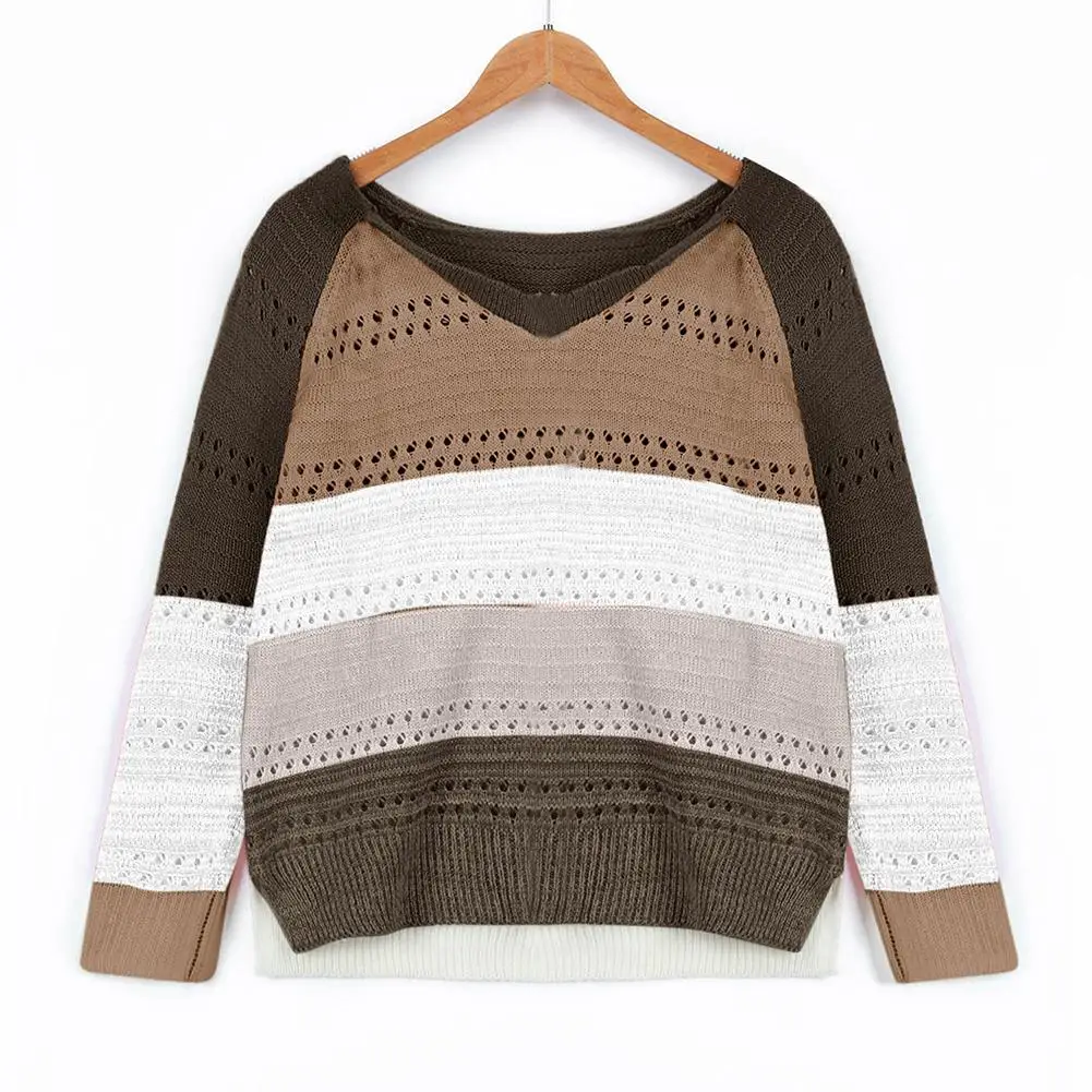 80% New Arrival! Women Autumn V Neck Pullover Strip Color-matching Hollow Long Sleeves Sweater
80% New Arrival! Women Autumn V Neck Pullover Strip Color-matching Hollow Long Sleeves Sweater