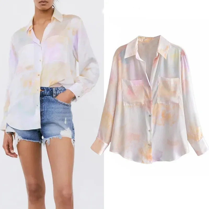 Za Satin Blouses Tops Women 2021 Summer Tie Dye Shirt Woman Long Sleeve Top Chic Buttons Casual Clothing Pocket Female Shirt
Za Satin Blouses Tops Women 2021 Summer Tie Dye Shirt Woman Long Sleeve Top Chic Buttons Casual Clothing Pocket Female Shirt